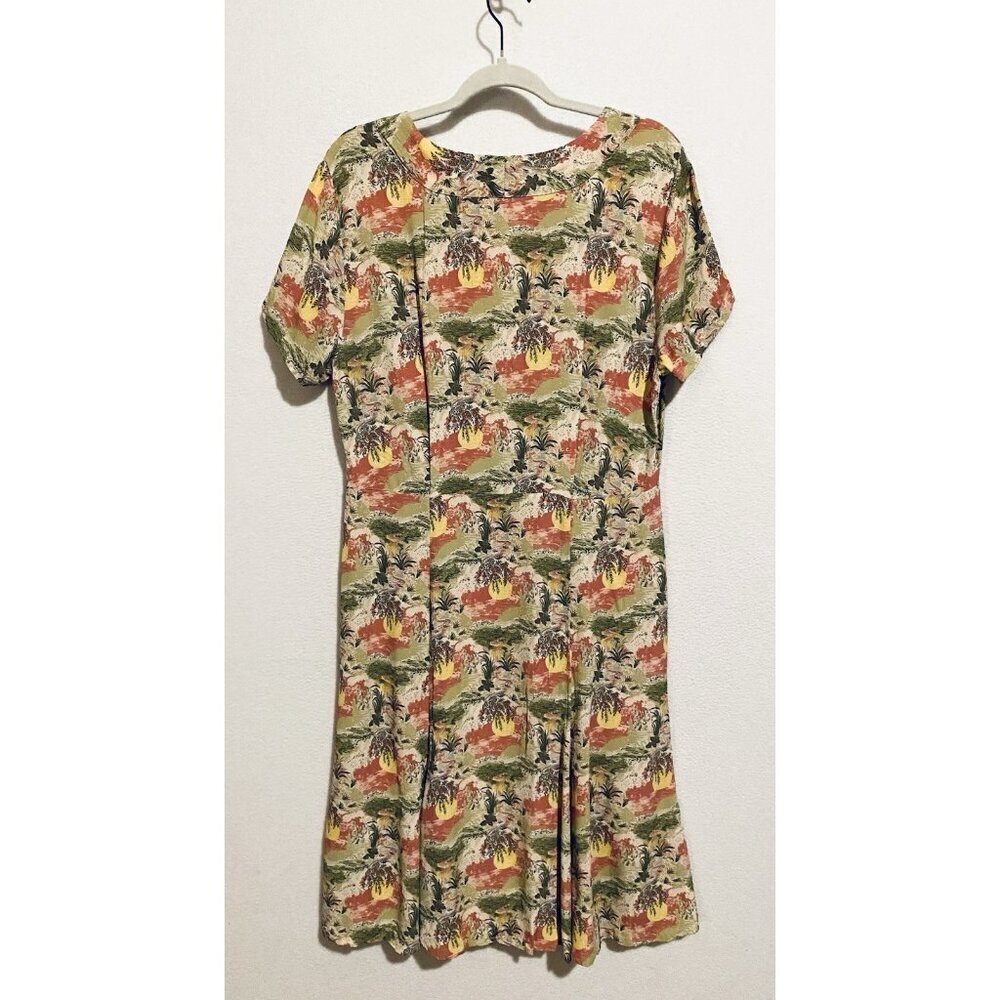 Flax Dress Womens Small Tropical Floral Hawaiian Pleated V Neck Maxi Boho Aloha - Picture 4 of 6